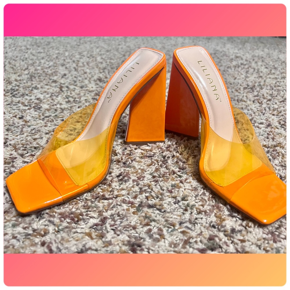FOREVER 21 Clear open-toe Block Heel - Orange Forever 21